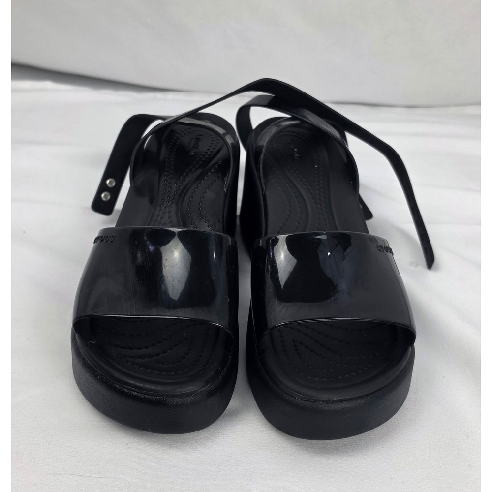 Crocs Brooklyn Low Wedge Sandal Black Glossy Strappy Platform Women 8 206453-060